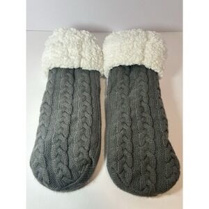 OnTel Huggle Slipper Socks - One Size Fits All - Gray- Sherpa Lined